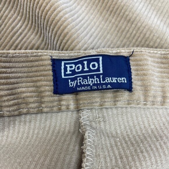 Vintage 90s Polo Men's Brown Corduroy Pleated Cotton Pants Sz 36-32 - Picture 6 of 8